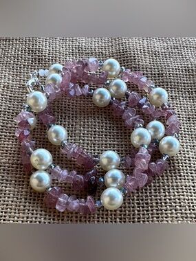 Elegant Glads Pearl and watermelon quartz Beaded Necklace New